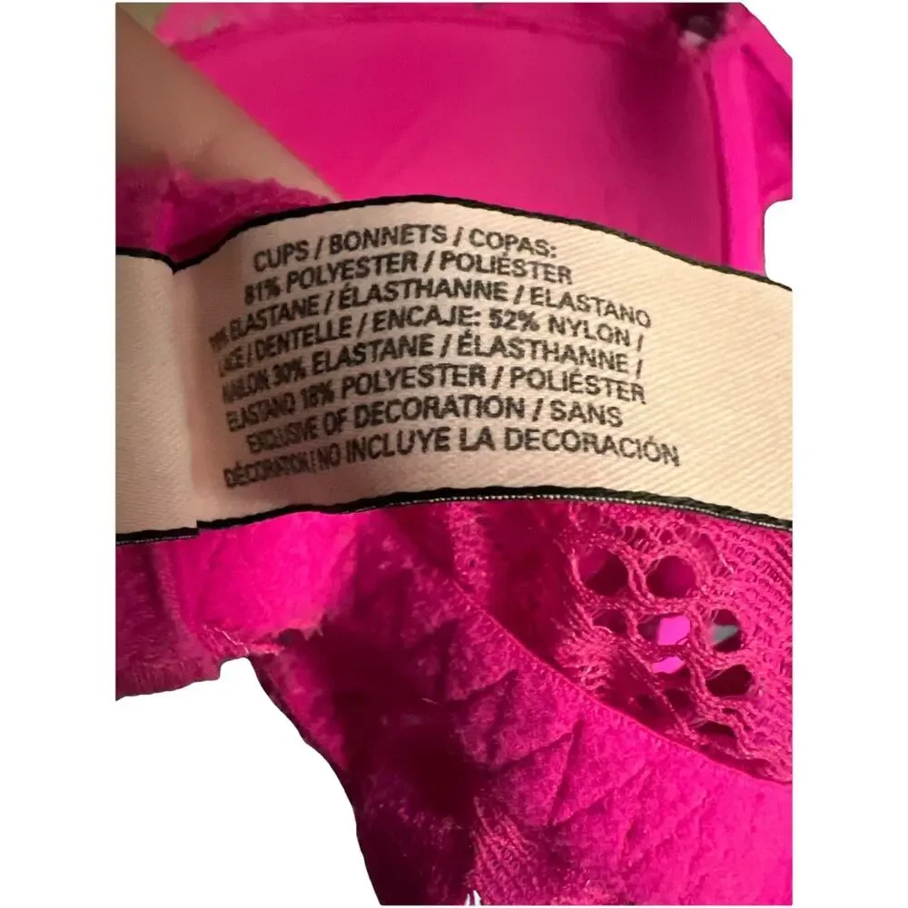 Victoria's Secret Dream Angels Lined Demi Bra Hot Pink Padded Classic Size 32DD